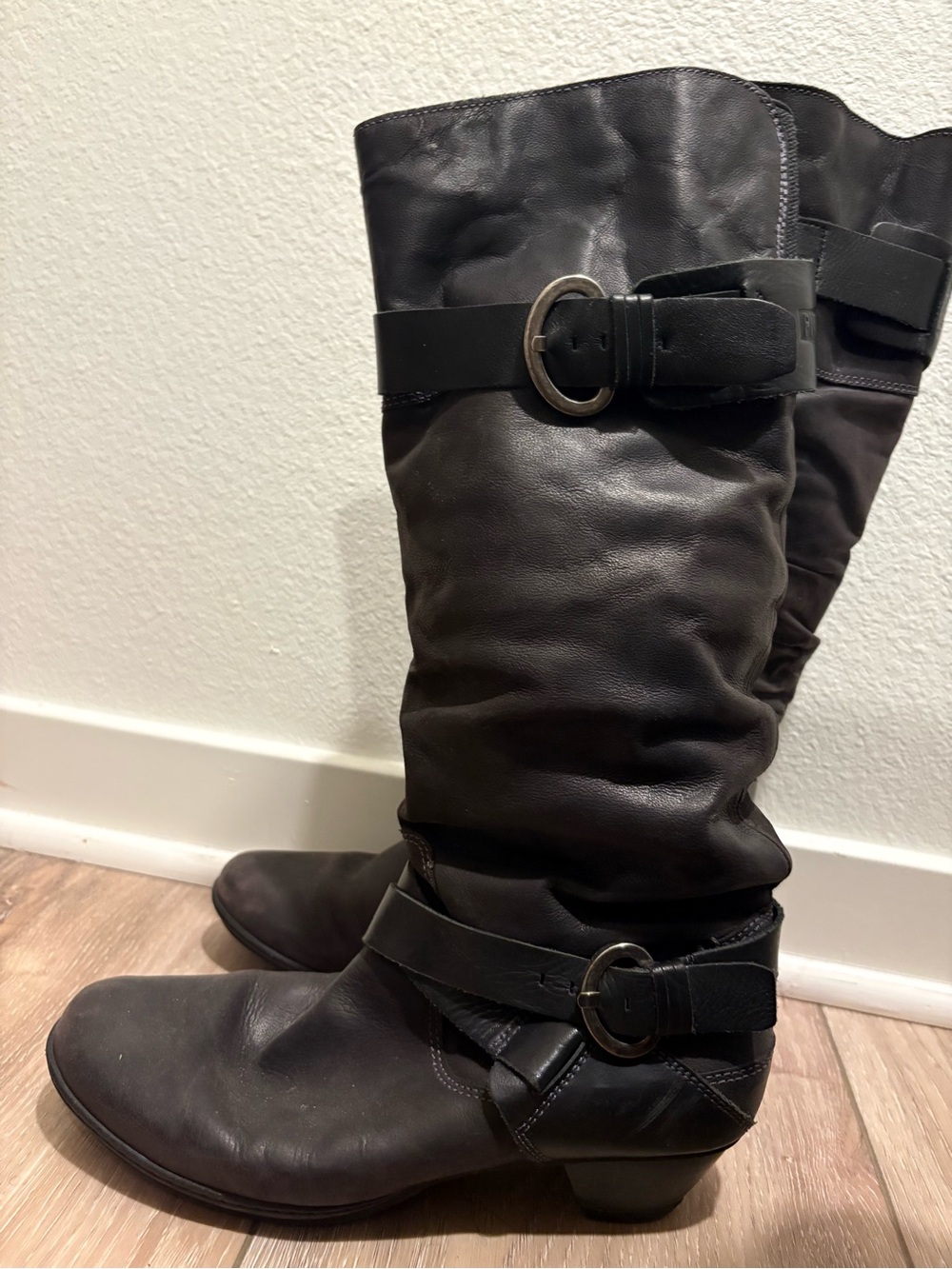 PIKOLINOS Black Leather Mid-Calf Buckle Boots